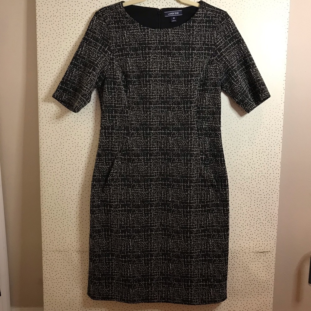 Lands End Black and White Ponte Knit Sheath Dress